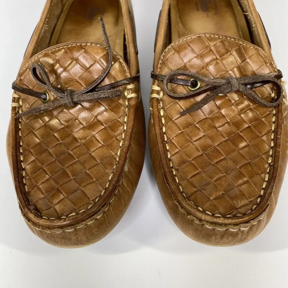 Bass Women's Woven Leather Driving Moccasins in Cognac Brown